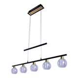 LED GLASS PENDANT LEIL "BRASS" Noir, classique et suspendu en métal noir et verre, avec des LED fermement intégrées, éclairage pour le salon, la salle à manger ou le bureau, 90 cm de long