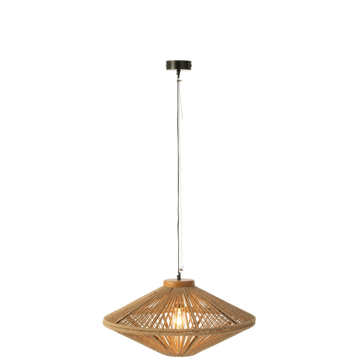 Lampe à suspension Ovni en fer et jute naturel, vue de face