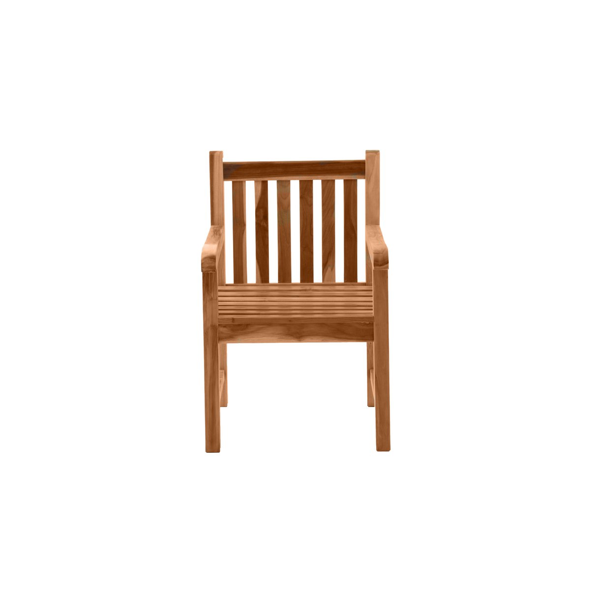 Vue latérale du fauteuil de jardin en teck, montrant sa structure robuste
