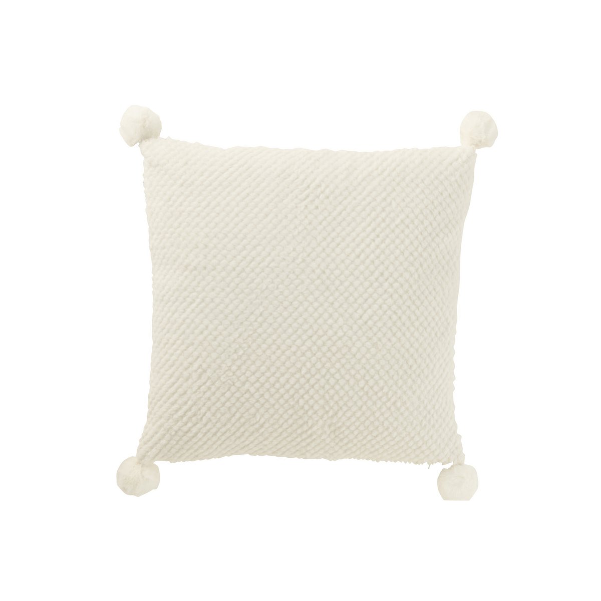 Coussin Doux Blanc Pompons en Polyester - Vue de face