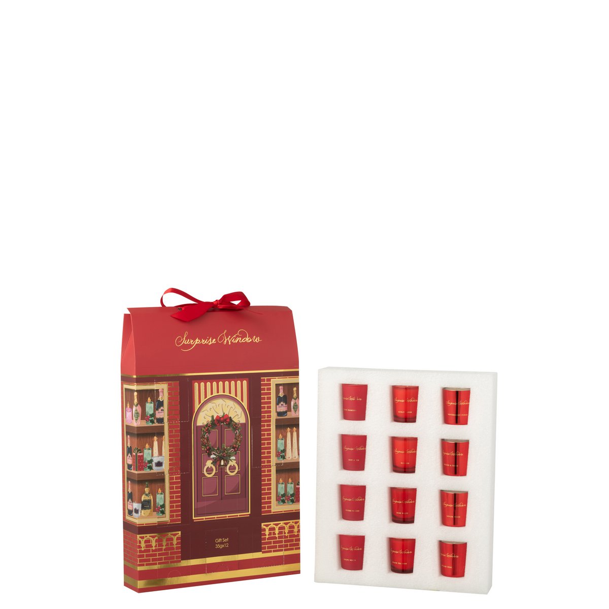 Bougie parfumée J-Line Surprise Window allumée dans un salon