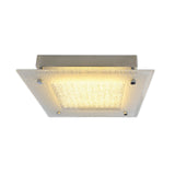 Plafond LED avec "Leeds" d'optique en cristal, longueur latérale de 25 cm, en métal de couleur chromée et en verre structuré transparent, LED intégrée, blanc chaud