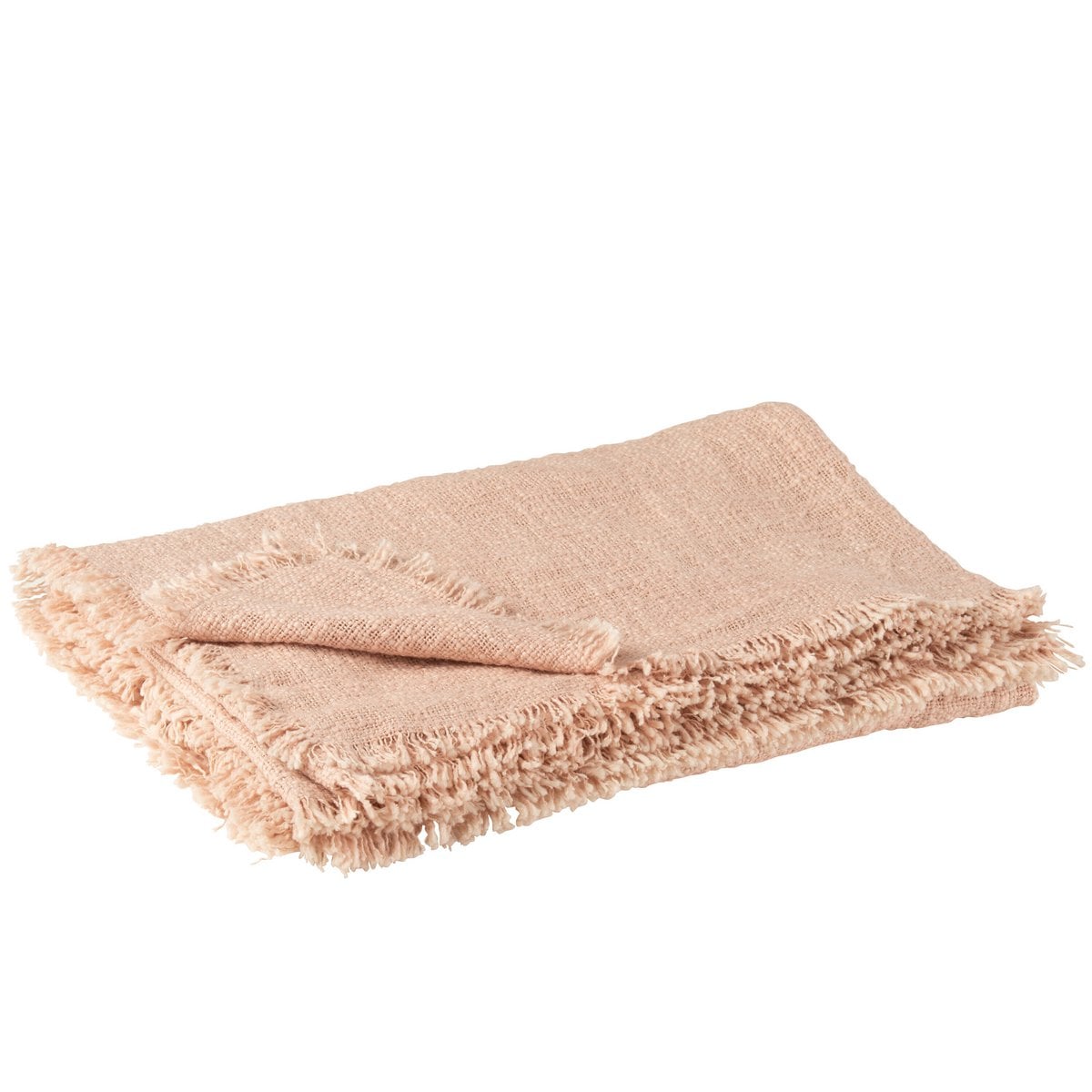 Plaid frangé rose clair J-Line drapé sur un canapé