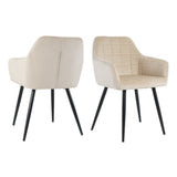 Fauteuil en velours beige avec surpiqûres carrées