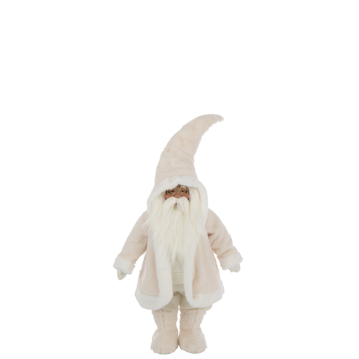Figurine J-Line Père Noël en polyrésine blanche avec lunettes, décor festive