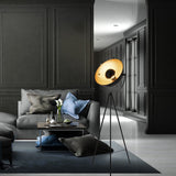 Lampe debout à trois pattes "Bernice", lampadaire en noir et or avec une douille E27, l'éclairage pour le salon, la salle à manger ou le bureau