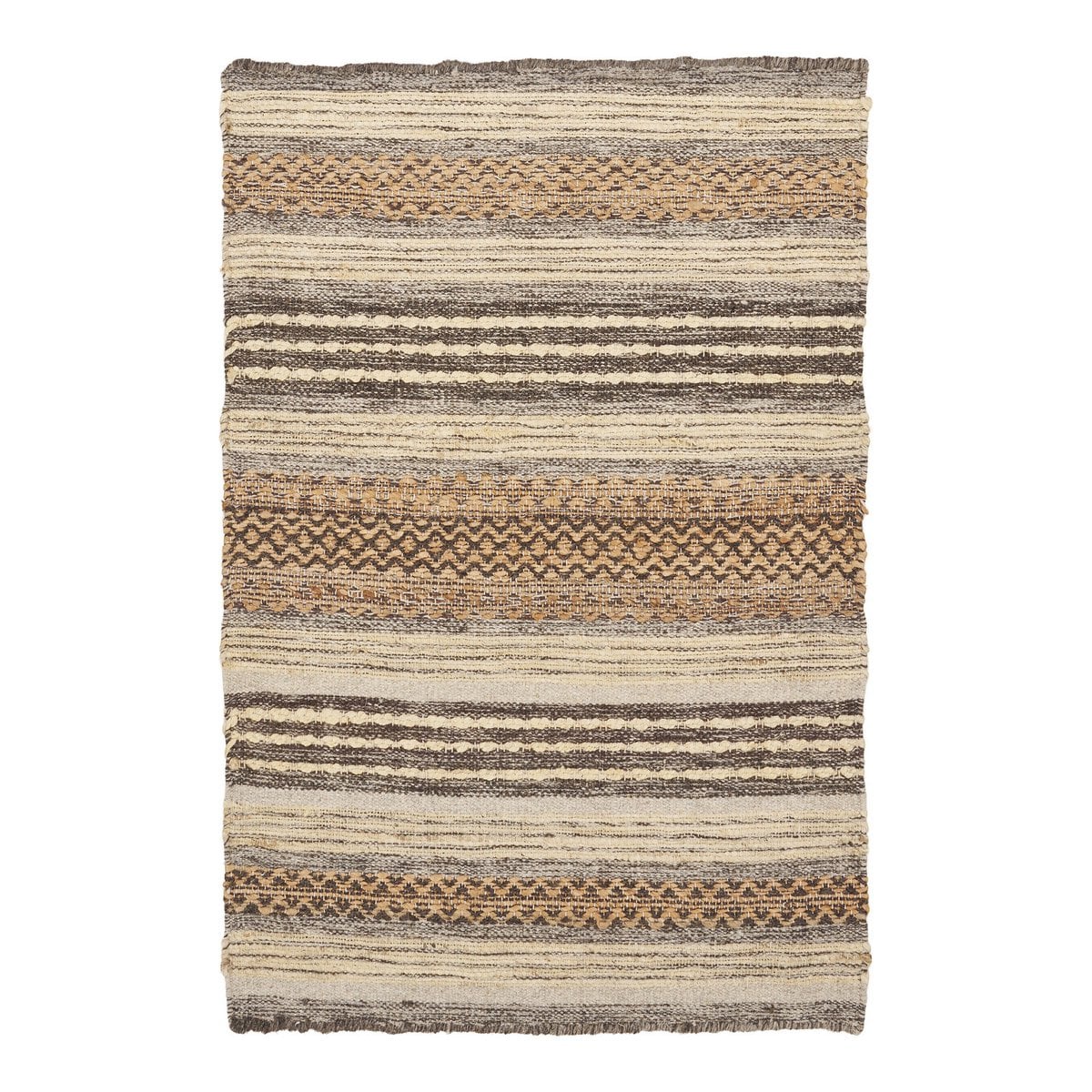 Paillasson Morena en jute et laine, tissé à la main, 60x90 cm, couleurs naturel et gris