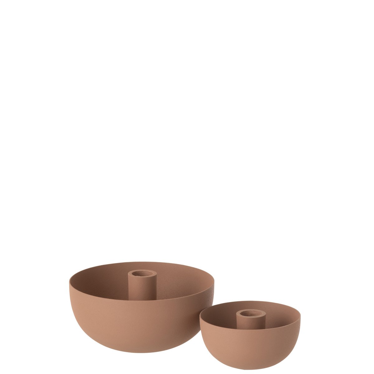Détail du bougeoir J-Line en métal vieux rose, finition élégante