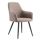 Chaise de salle à manger Harbo avec siège en polyester pierre et pieds noirs, vue de face.