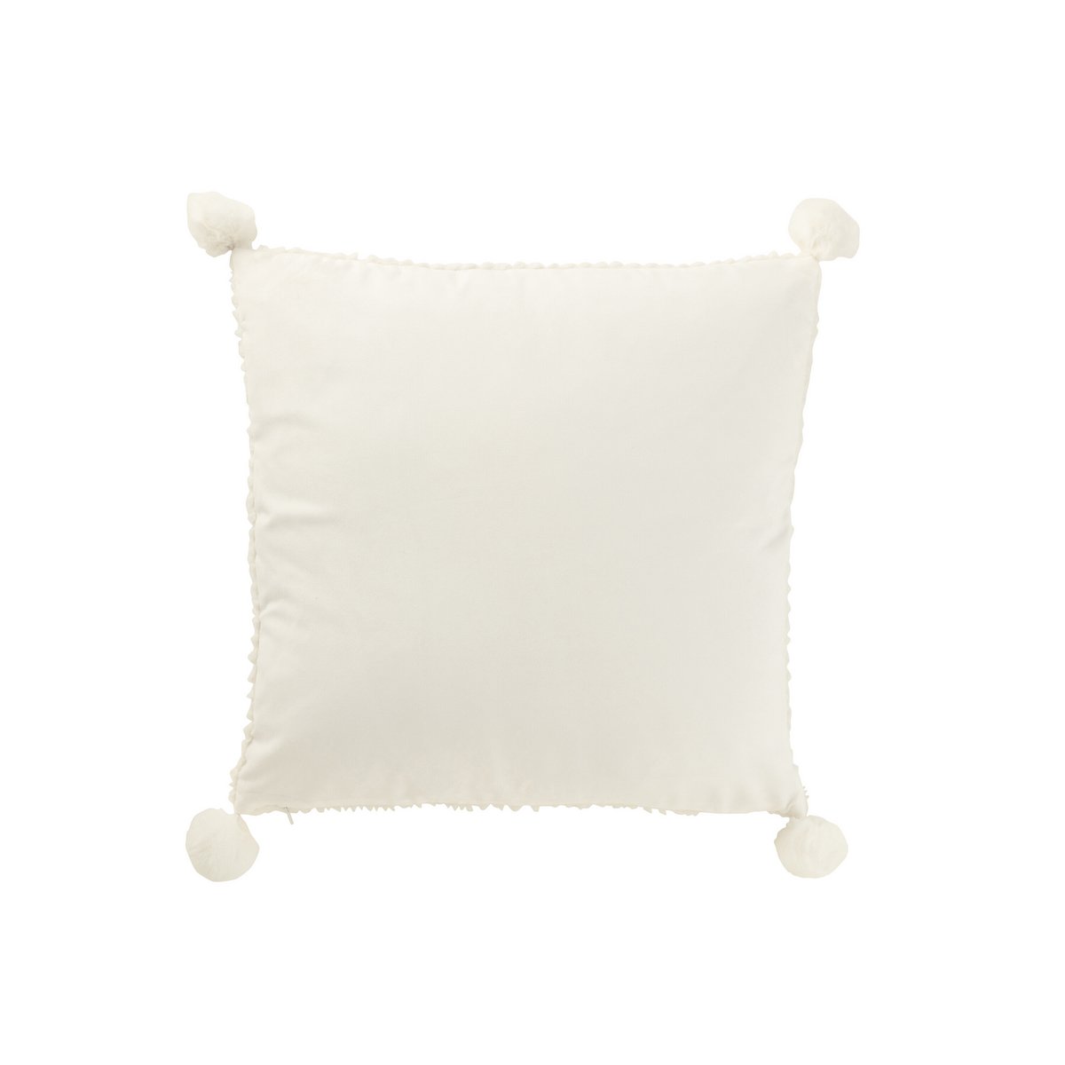 Coussin Doux Blanc Pompons en Polyester - Détail des pompons