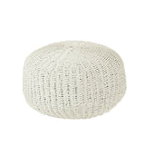Pouf rond J-Line en plastique tissé blanc - vue latérale