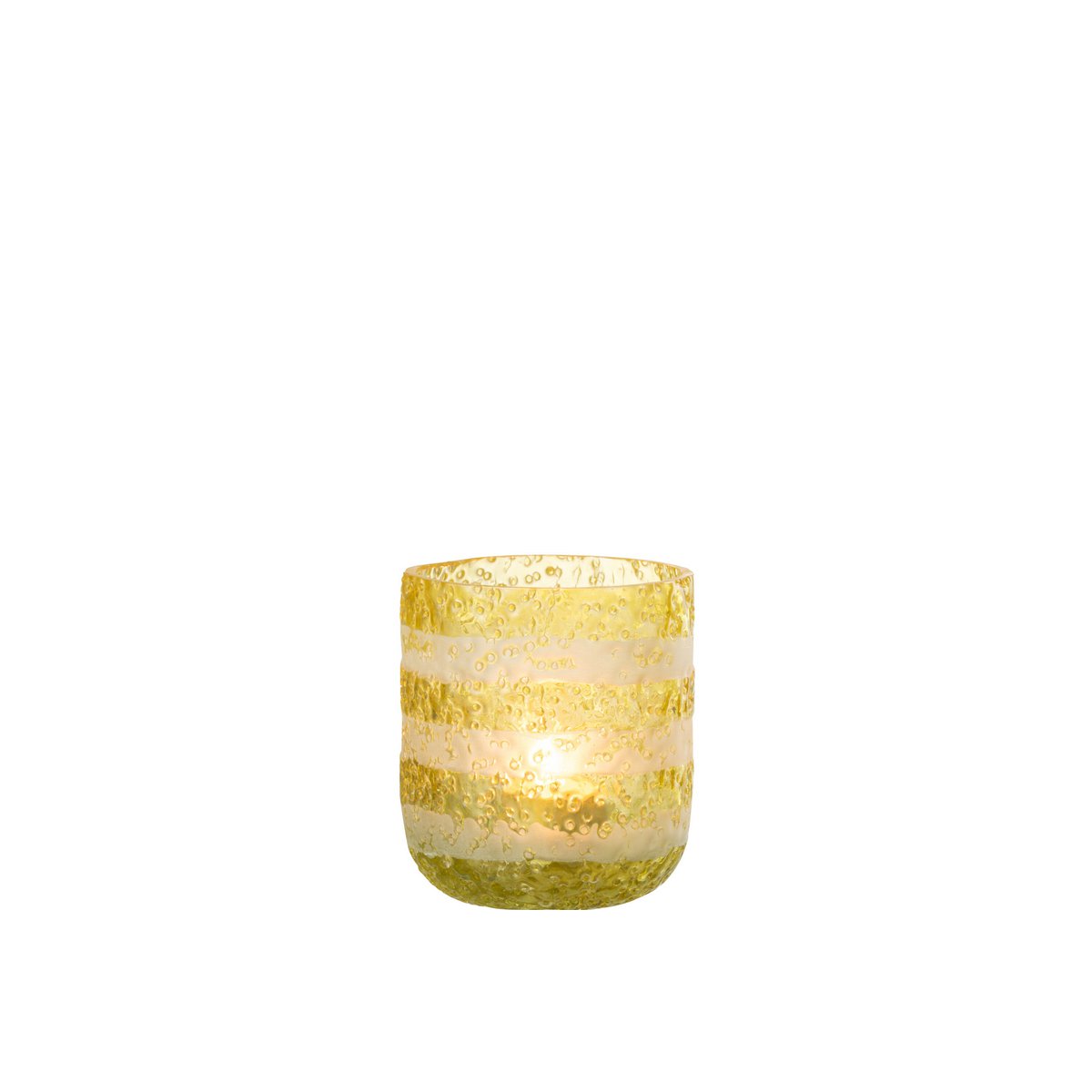 Bougeoir J-Line Stripes en verre jaune et blanc, vue de face