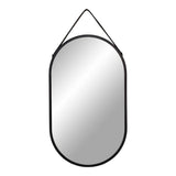 Miroir Trapani Noir avec cadre en acier et sangle en cuir, vue de face