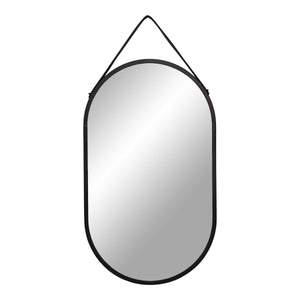 Miroir Trapani Noir avec cadre en acier et sangle en cuir, vue de face