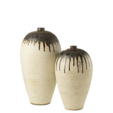 Vase Lombok J-Line en céramique beige et brun, vue de face