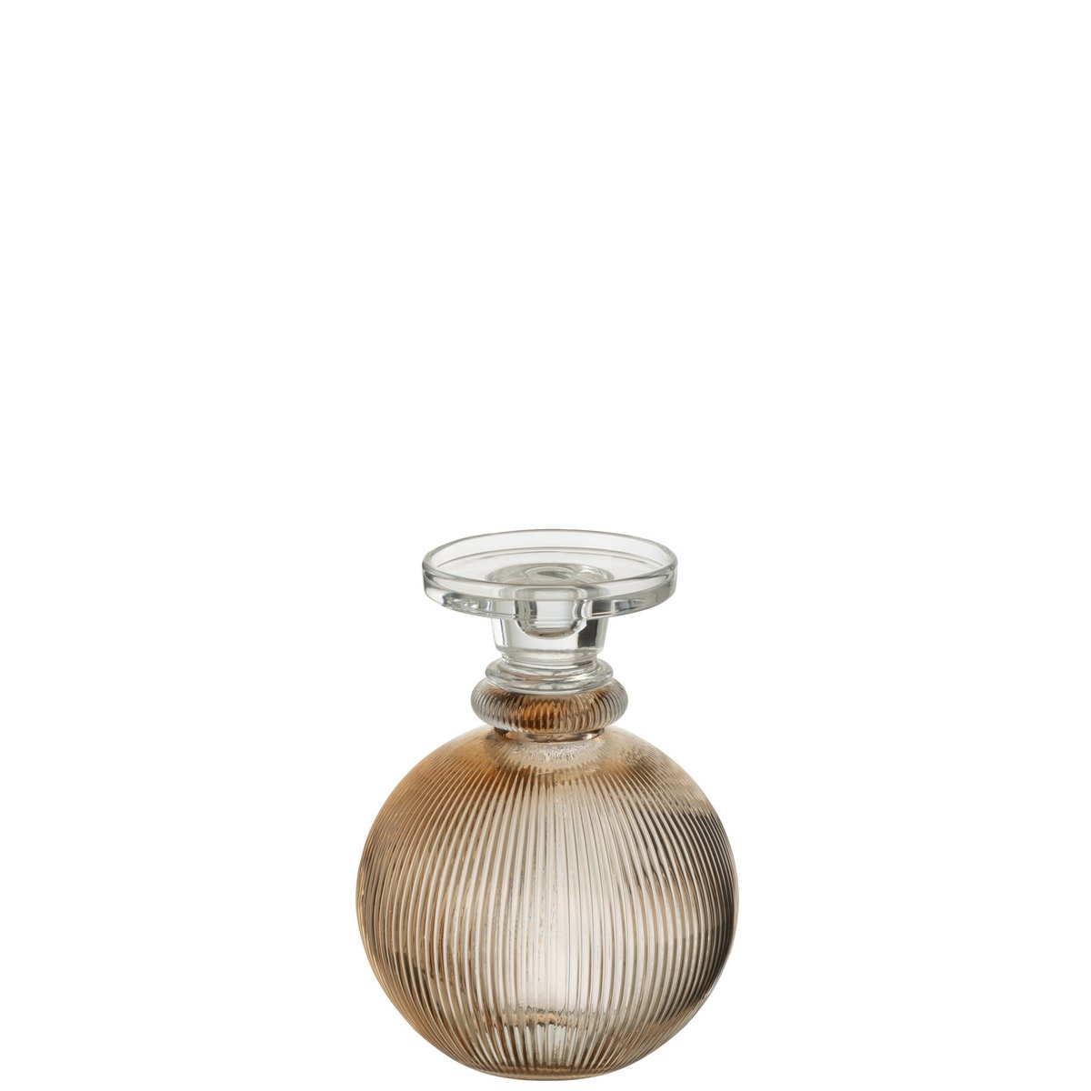 Bougeoir/Vase Malik en verre taupe et transparent, vue de face.
