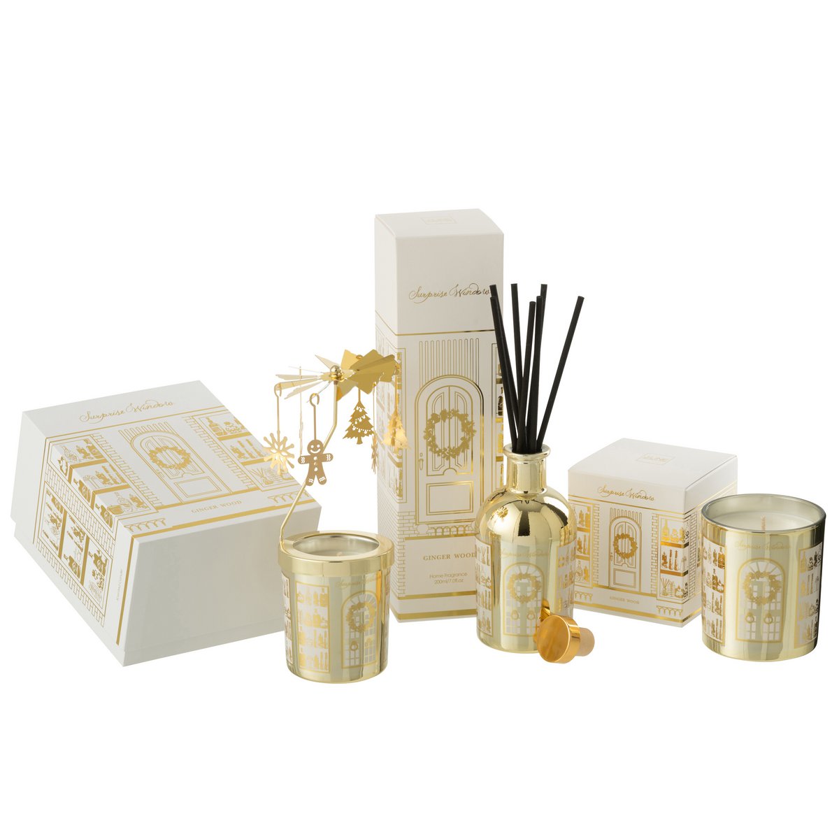 Bougie parfumée J-Line Carrousel Surprise - vue avant avec détails dorés