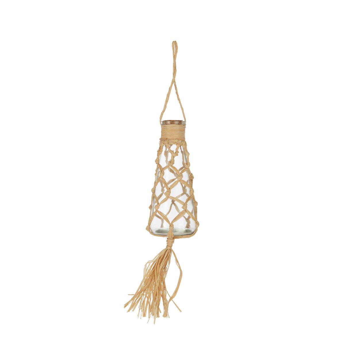 Suspension bouteille J-Line en verre naturel avec raphia, design élégant