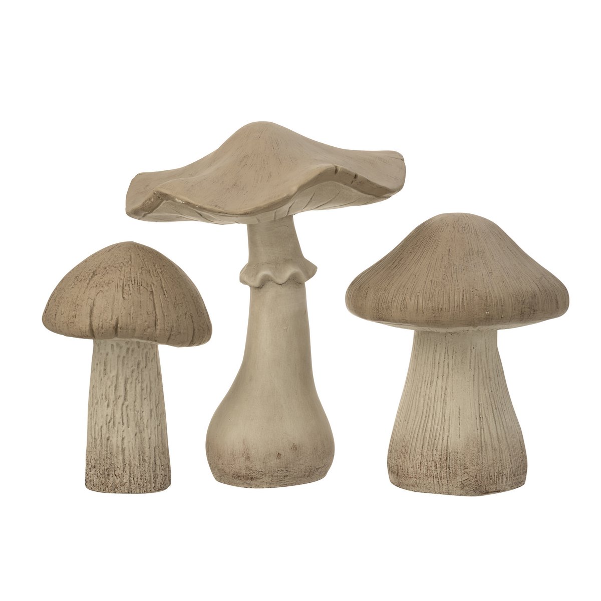 Champignon décoratif J-Line en polyrésine gris, lot de 3 pièces