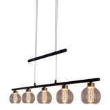 LED GLASS PENDANT LEIL "BRASS" Noir, classique et suspendu en métal noir et verre, avec des LED fermement intégrées, éclairage pour le salon, la salle à manger ou le bureau, 90 cm de long