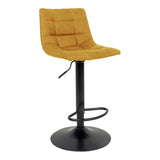 Chaise de bar Middelfart en velours jaune avec pieds noirs, vue de face