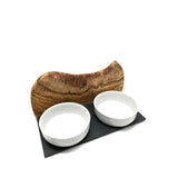 Station d'alimentation MOUNTAIN 2x bol en porcelaine 0,9 litre bois d'olivier