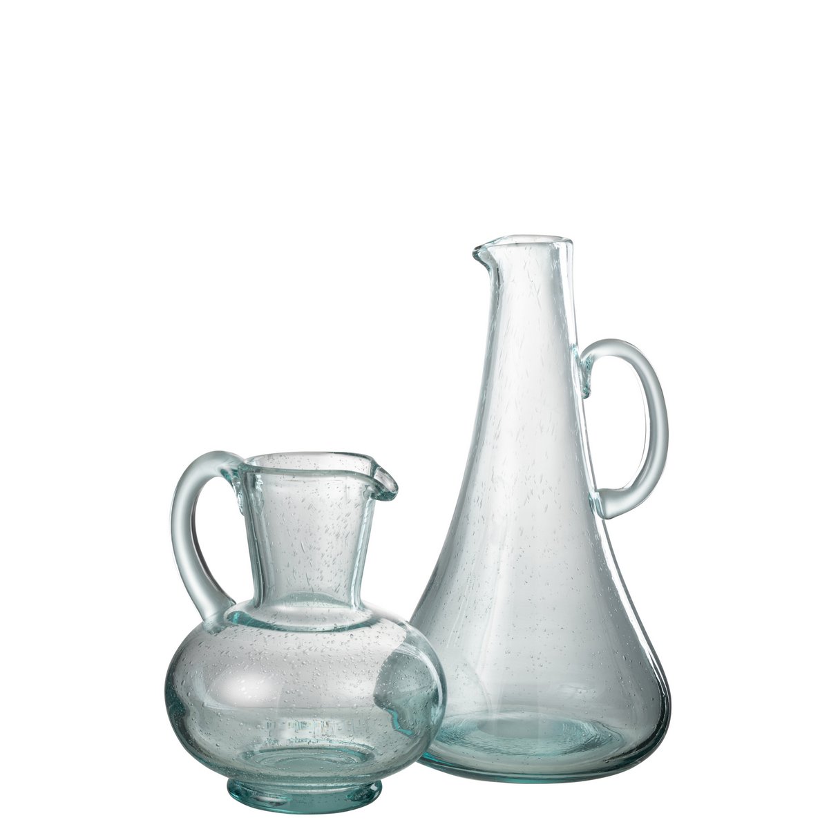 Carafe longue J-Line en verre transparent et bleu clair vue de face
