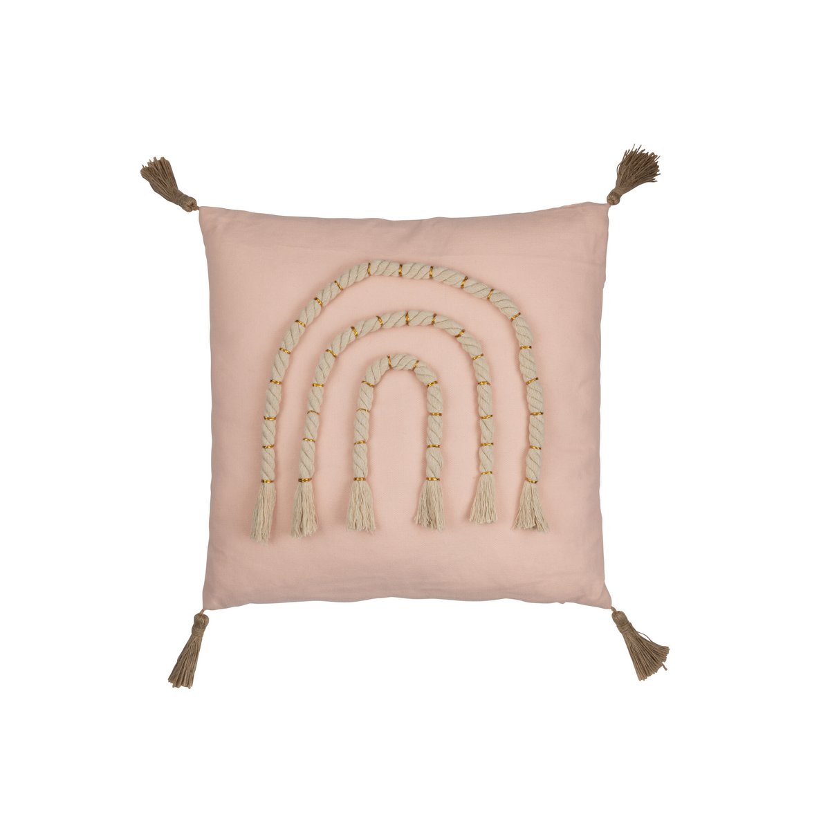 Coussin J-Line Rainbow Square en polyester rose sur canapé moderne