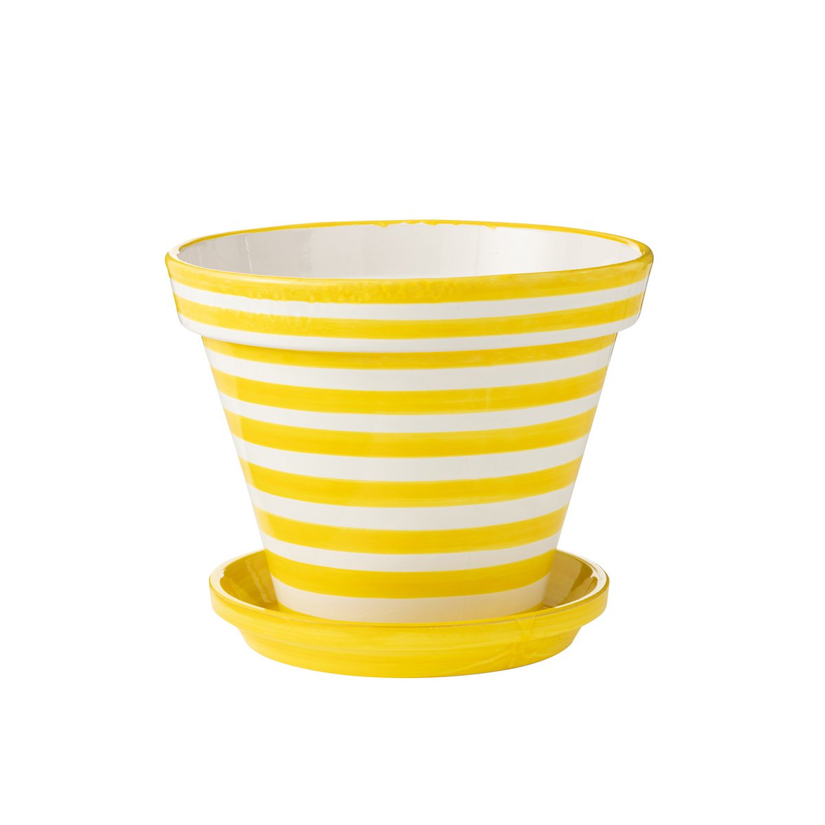 Pot de fleurs J-Line Granada Stripes en céramique jaune, vue de face