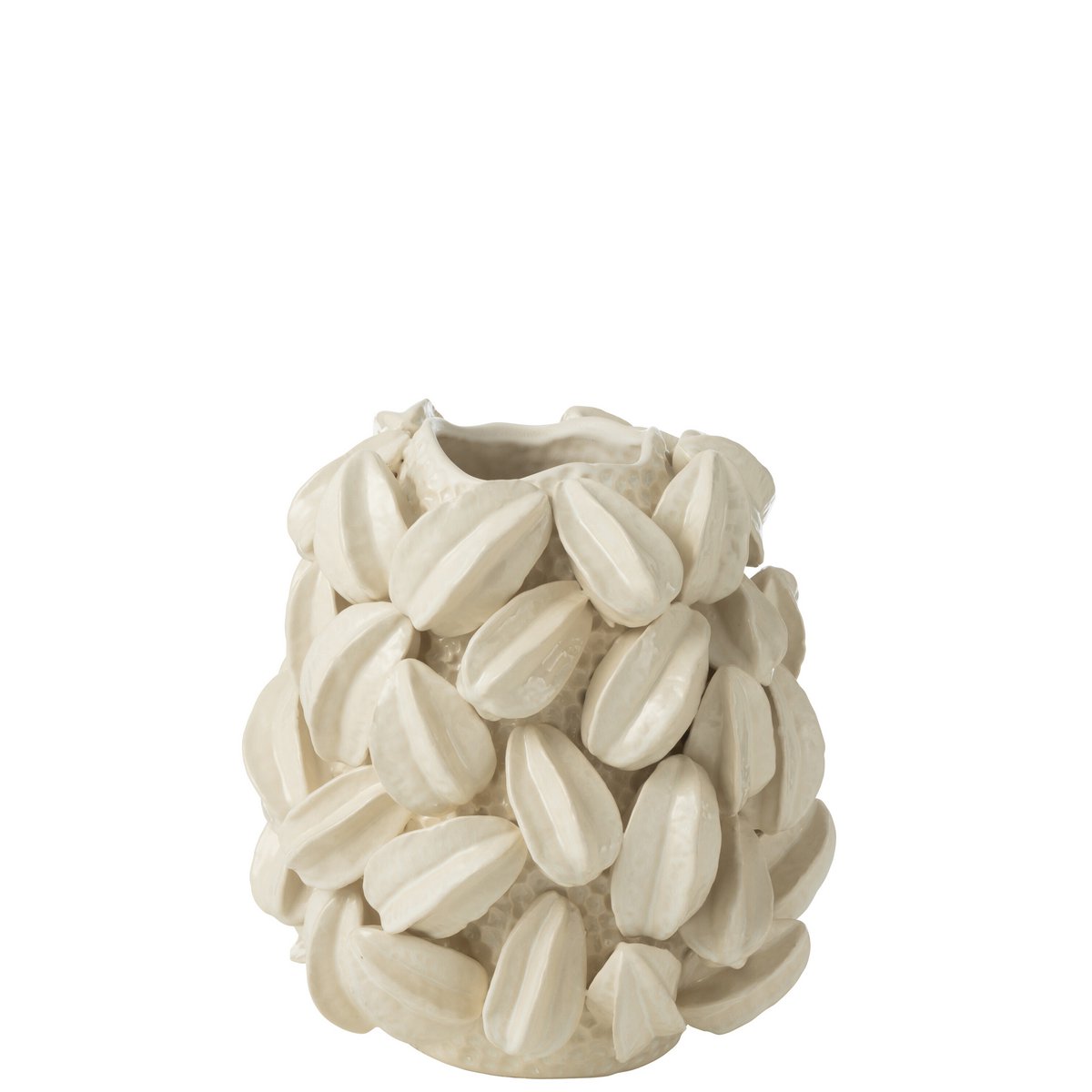 Vase Botanica Cacao de J-Line en céramique beige avec un diamètre de 30,5 cm