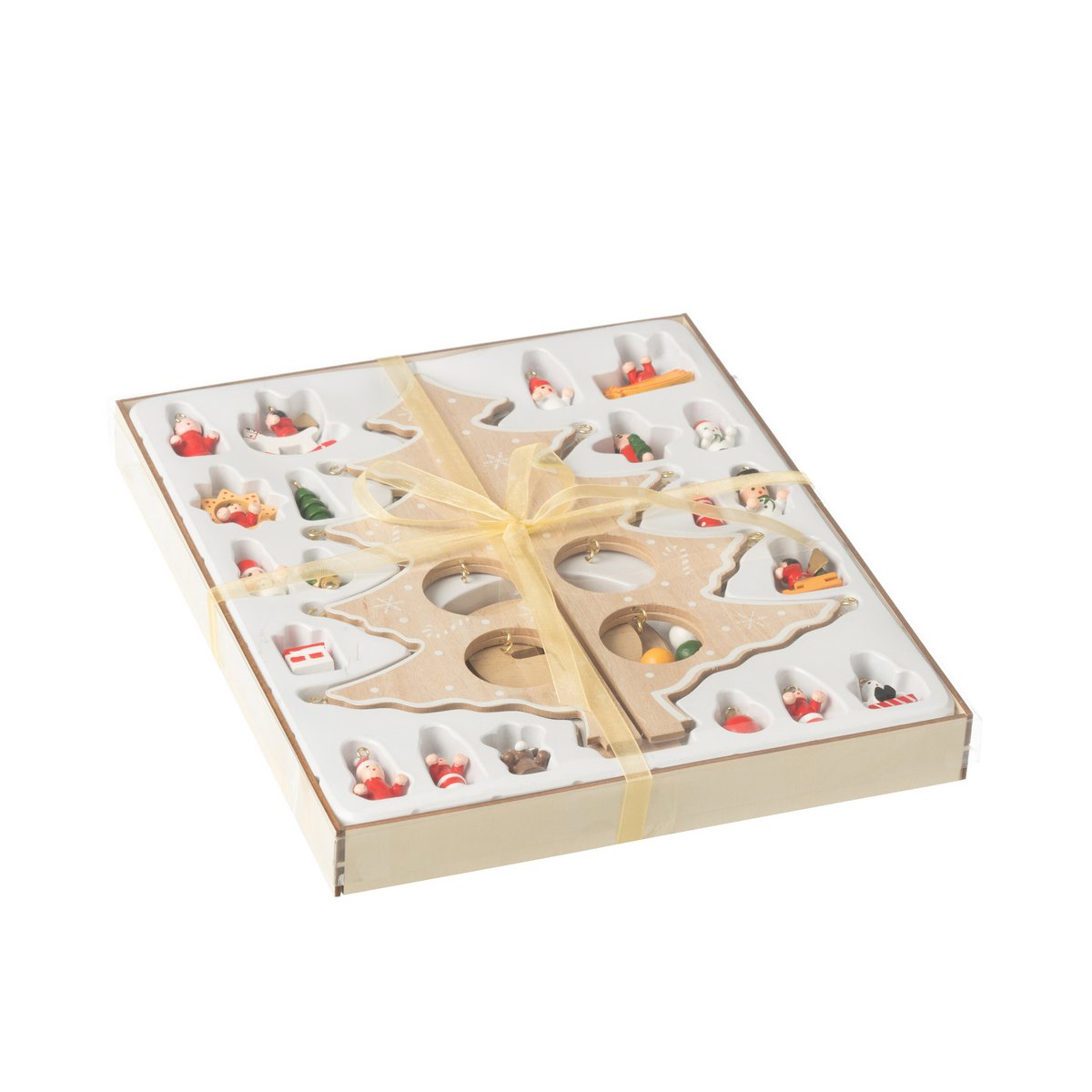 Sapin de Noël J-Line en bois naturel avec figurines colorées - vue d'ensemble