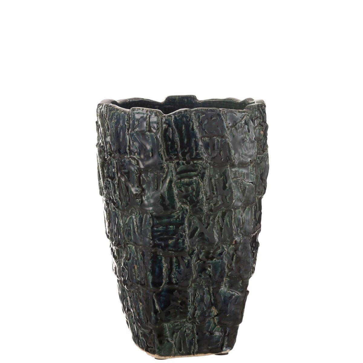 Vase Aoki J-Line en céramique vert pétrole, vue de face avec détails de texture