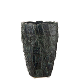 Vase Aoki J-Line en céramique vert pétrole, vue de face avec détails de texture