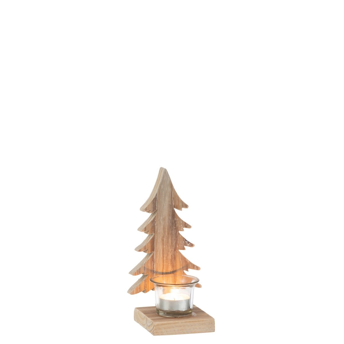 Bougeoir J-Line Sapin de Noël en bois marron, vue de face