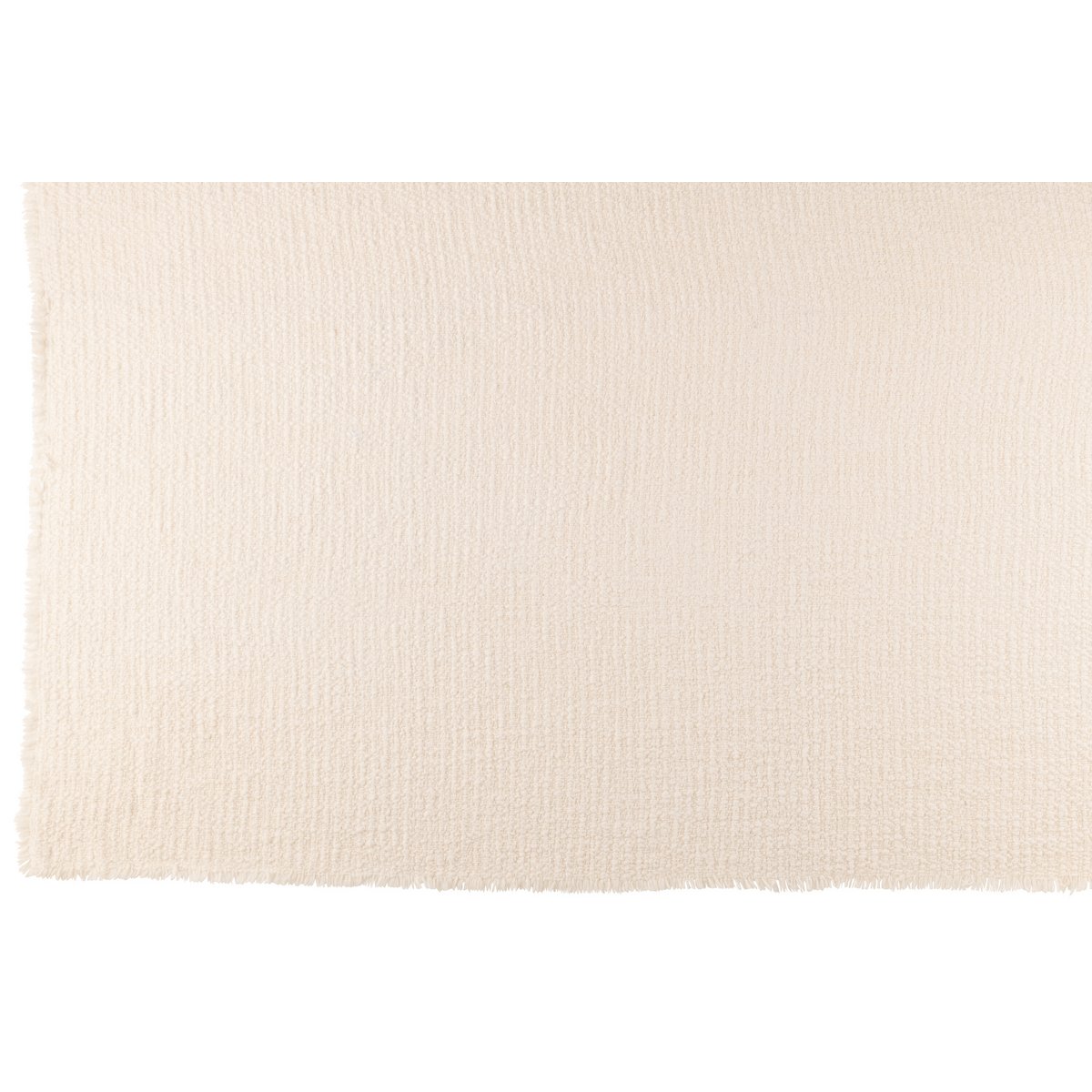 Détail des bords effilochés du plaid J-Line blanc, texture douce