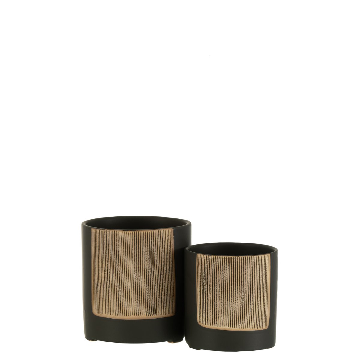 Pot de fleurs J-Line noir en céramique, vue de face avec détails de texture