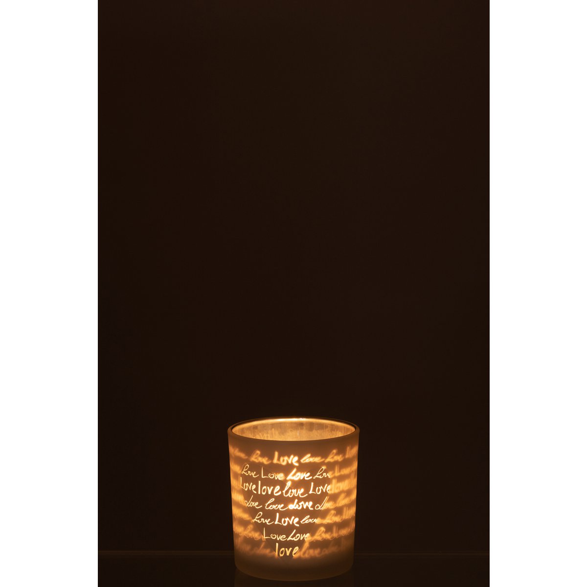 Photophore Love J-Line en verre blanc, ambiance sur table