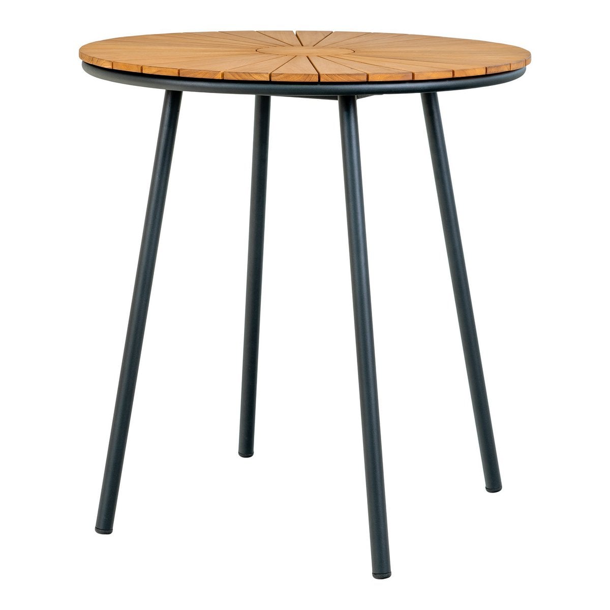 Table Cleveland Café en teck naturel avec pieds noirs, vue d'ensemble
