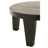 Table basse J-Line ronde en bois de manguier noir mat, vue de dessus