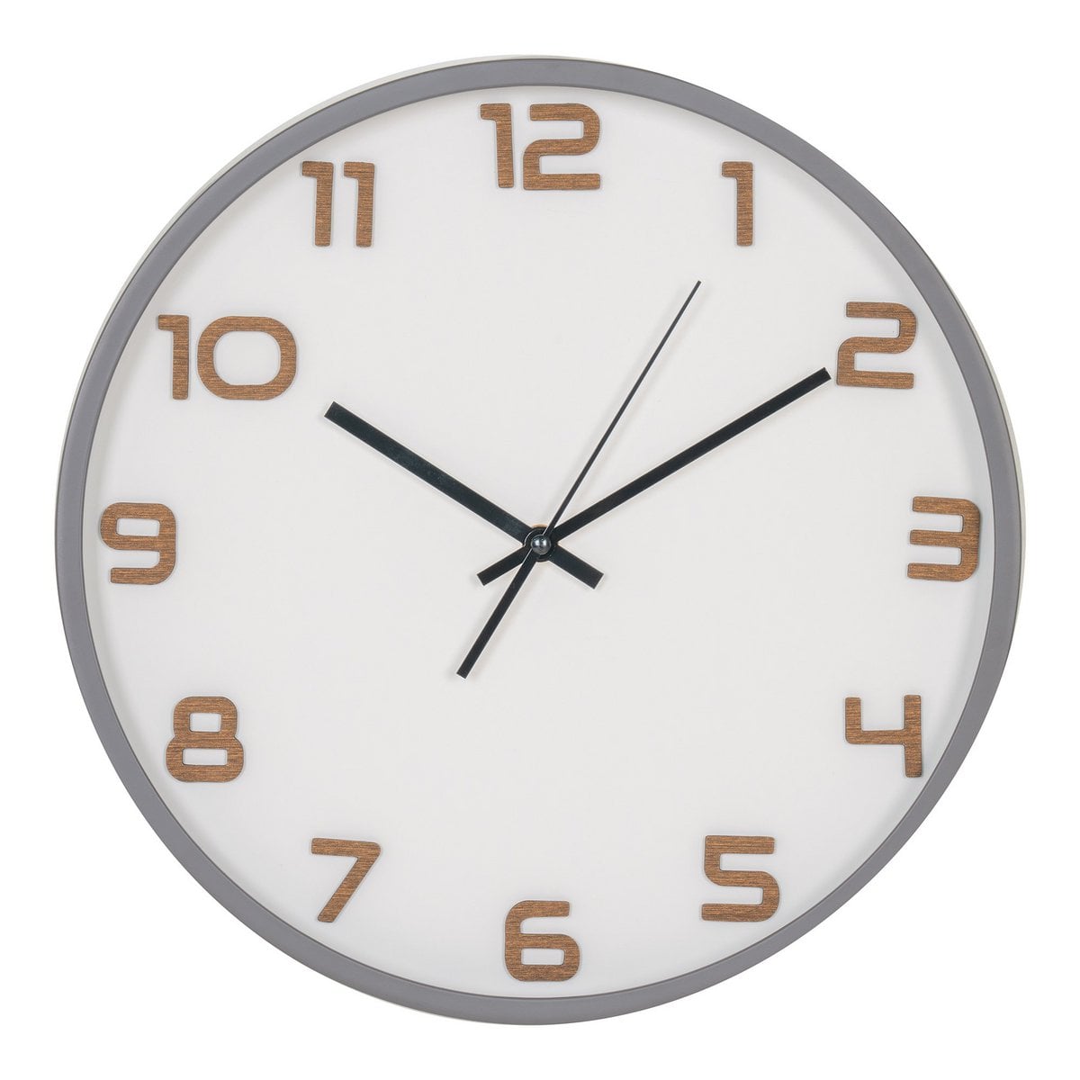 Horloge Murale Greenwich en verre et plastique gris, vue de face