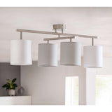4 plafonds "Tilde", lampe plafond en métal classique et textile en gris avec une prise E27, 82 cm de long, les parapluies sont réglables, idéaux pour le salon, la salle à manger et la chambre