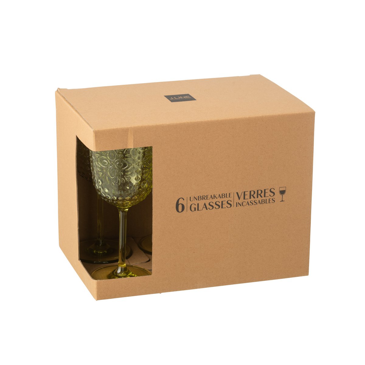 Boîte de 6 verres à vin en plastique vert J-Line - vue de face