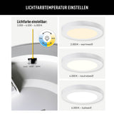 LED Plafond LAX "BONUS" Ø16,5 cm, installation et structure de lumière fonctionnelle possibles, lampe de plafond en métal et en plastique en blanc, avec des LED fermement intégrées, y compris le changeur de couleur CCT