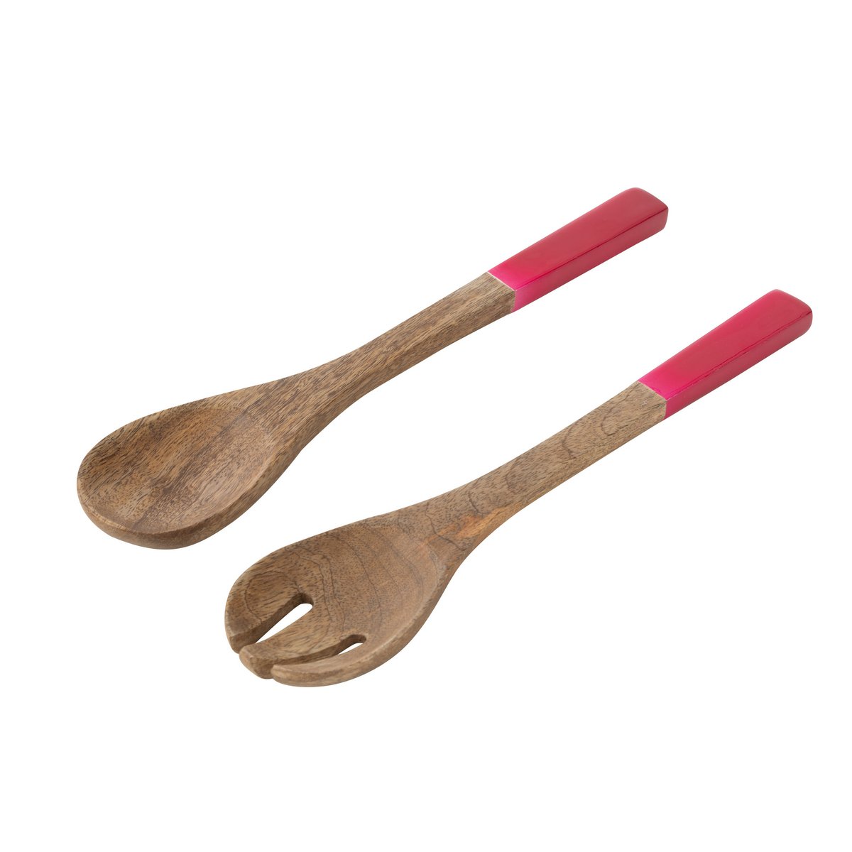 Détail des couverts à salade J-Line - finition bois naturel et rose