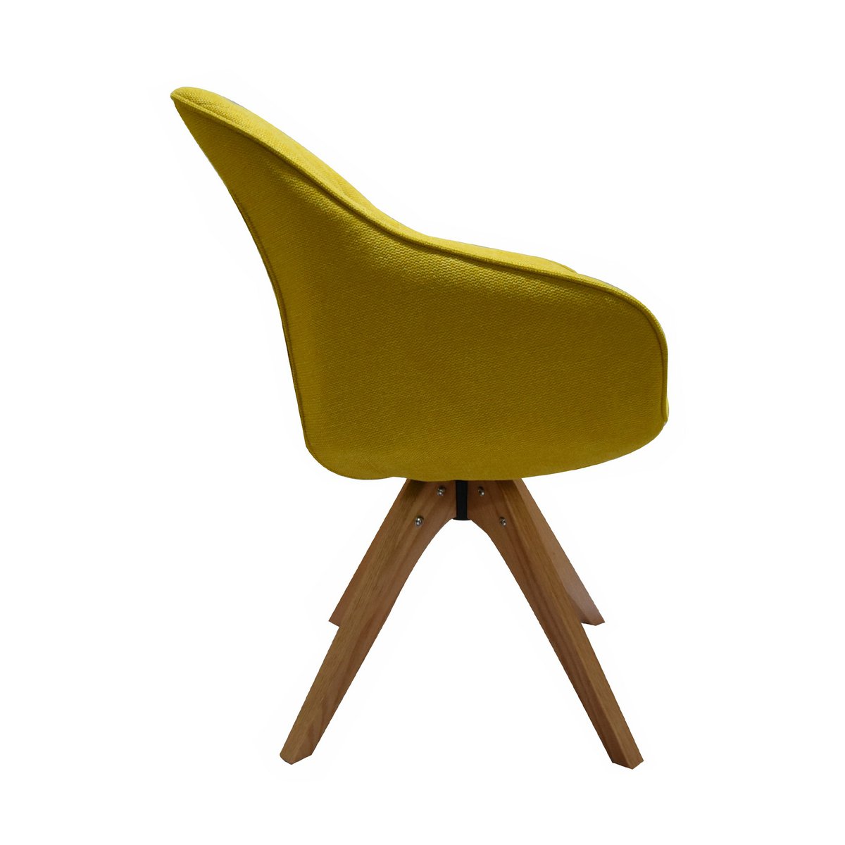 Vue latérale de la chaise pivotante en jaune moutarde