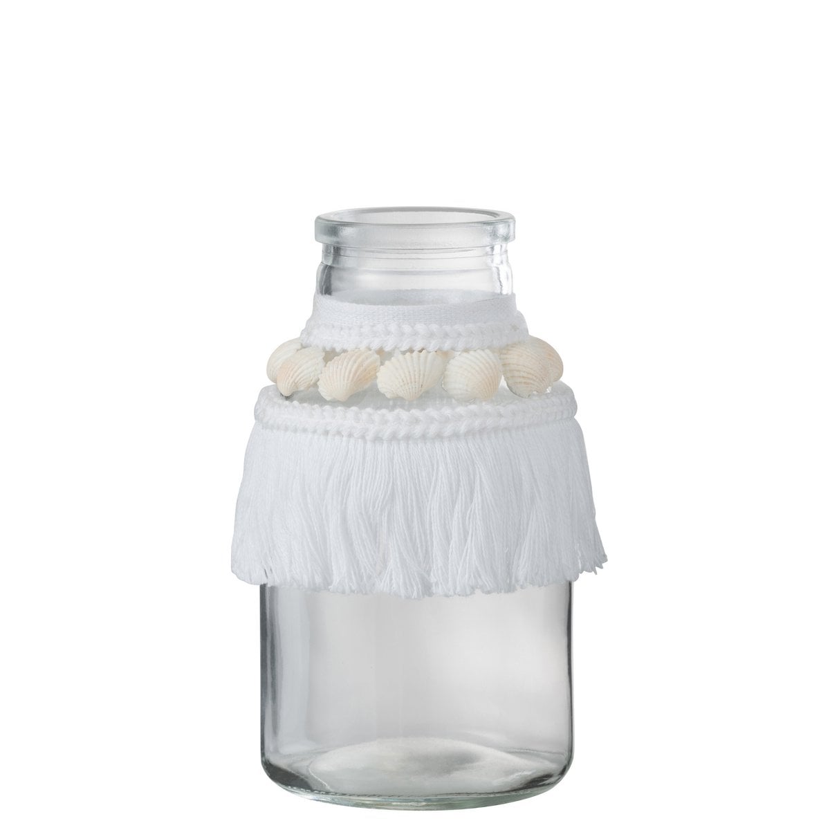 Vase Coquille J-Line en verre et textile blanc, vue de face