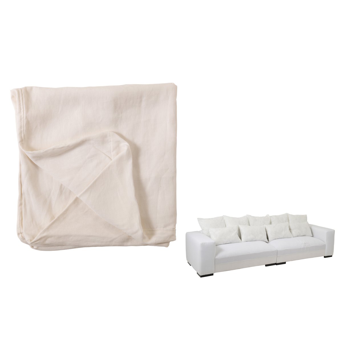 Housse Monaco Linen XL avec coussins blancs en situation dans un salon moderne.