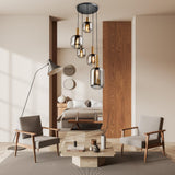 5 Lampe pendentielle "FUMO", lampe à pensionnaire en métal et en verre en noir, avec une douille E14, pour la salle à manger, le salon, le couloir ou le bureau, lampe suspendue Ø Env.