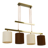 4 Pendant lampe "Tilde", lampe à pendule en métal classique en marron et beige, avec des versions E27, une hauteur de lampe à pendentif réglable et 86 cm de long, idéal comme lumière de salle à manger