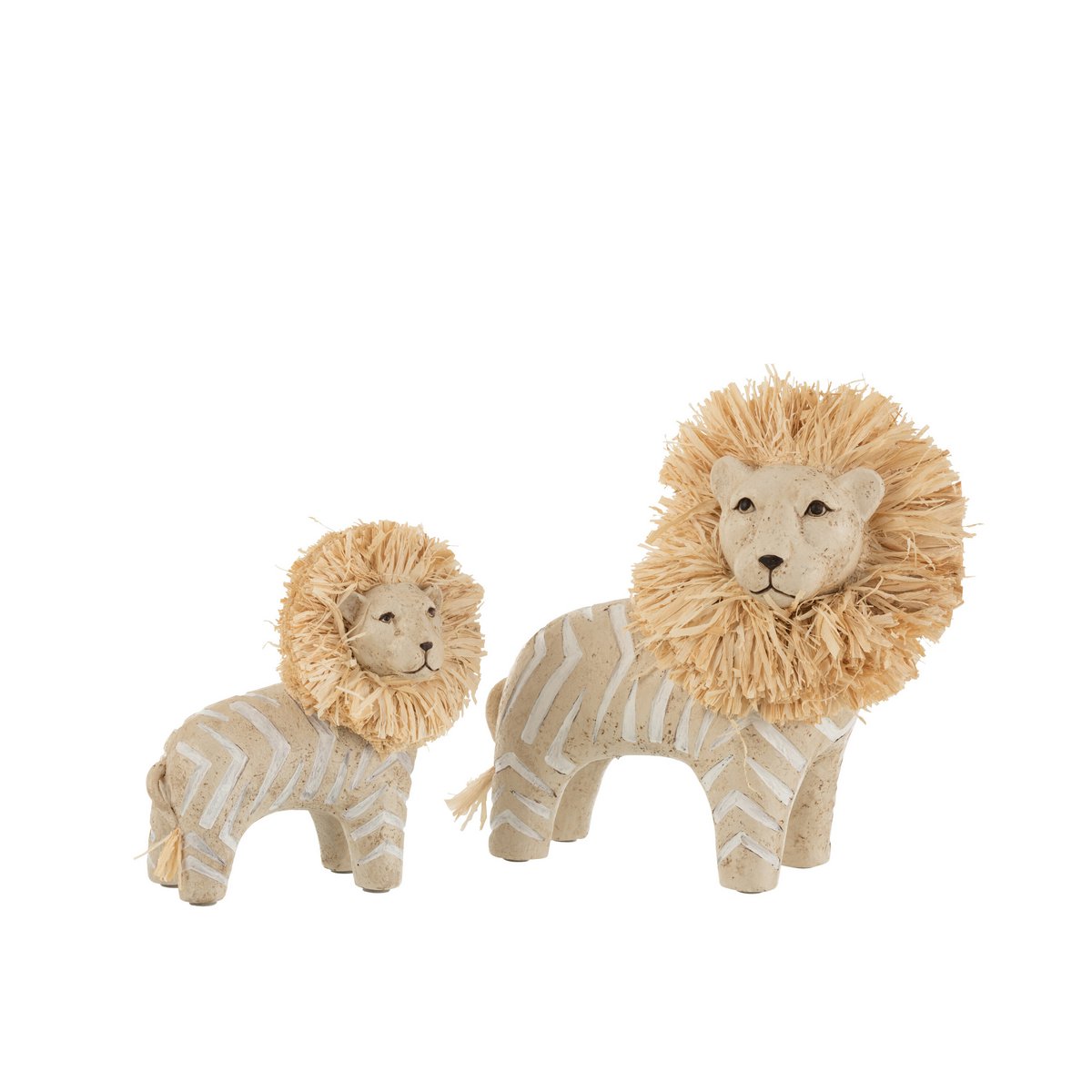 Figurine lion J-Line en résine blanc et naturel, vue de face